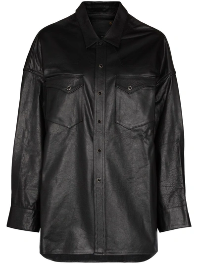 R13 Leather Oversized Cowboy Shirt In Black
