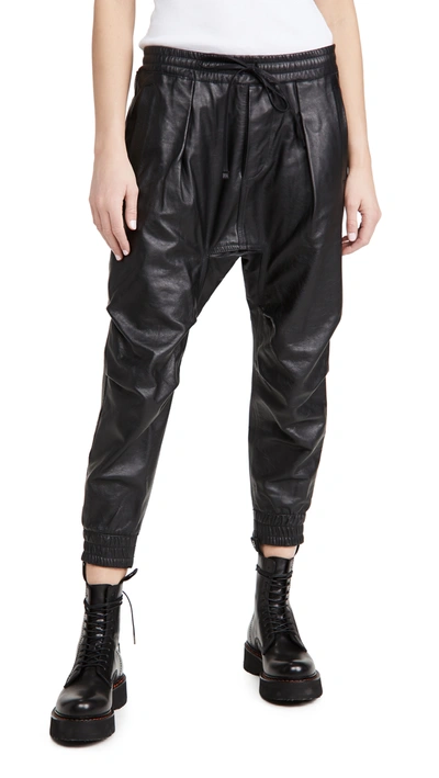 R13 Leather Crop Harem Pants In Thin Black
