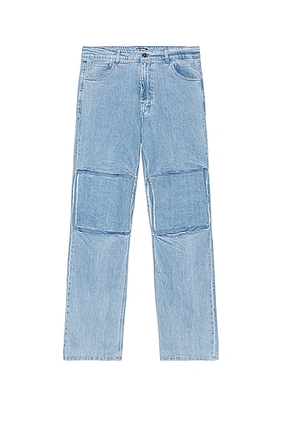 Raf Simons Relaxed Fit Denim Pants With Cut Out Knee Patches In Very Light Blue