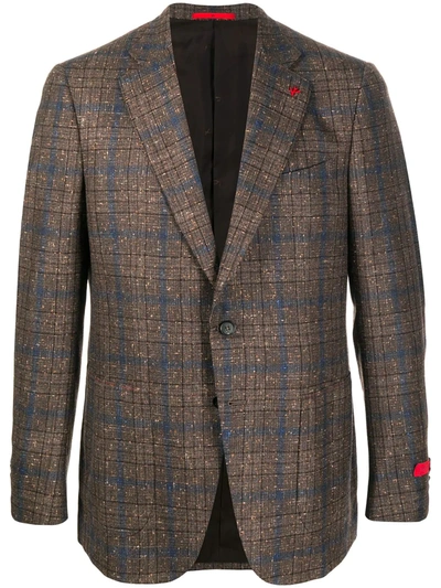 Isaia Check Single-breasted Blazer In Brown