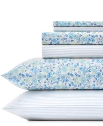 Laura Ashley Jaynie/ticking Stripe Sheet Set, Queen Bedding In Blue