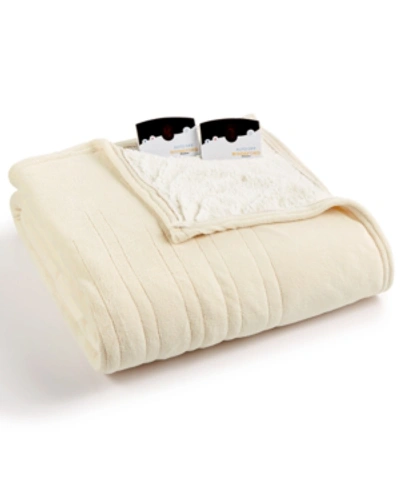 Biddeford Microplush Reverse Faux Sherpa Electric Full Blanket Bedding In Natural