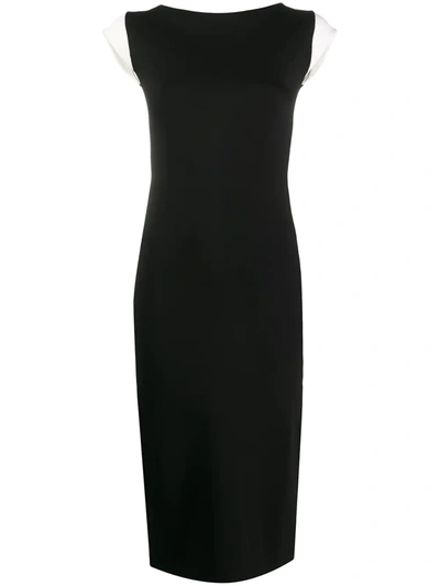 Escada Contrast-sleeve Fitted Dress In Black