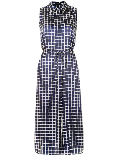 Theory Square-pattern Sleeveless Dress In Blue