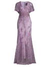 Mac Duggal Butterfly Sleeve Sequin Lace Column Gown In Purple