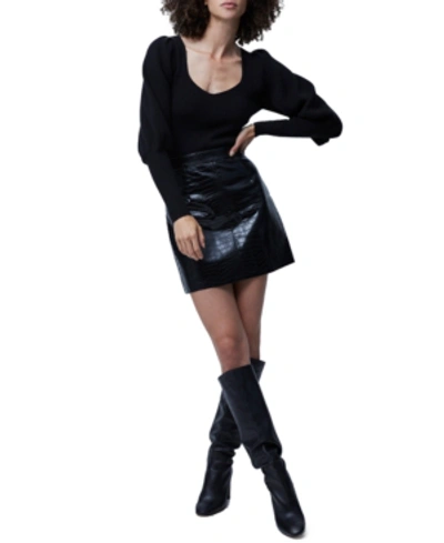 French Connection Pu Croc Skirt In Black