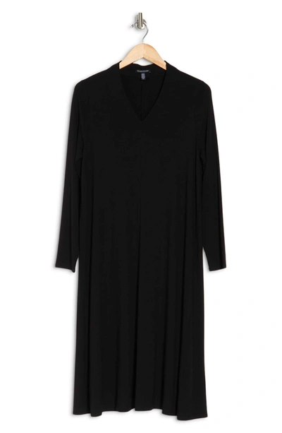 Eileen Fisher V-neck Long Sleeve Shift Dress In Black