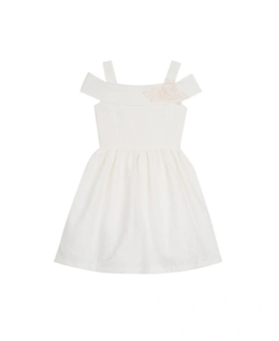 Laura Ashley Kids' Belle By Badgley Mischka Big Girls Cold Shoulder Jacquard Dress In Open White