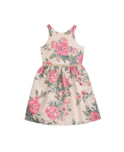 Laura Ashley Kids' Belle By Badgley Mischka Big Girls Metallic Floral Print Dress In Multi