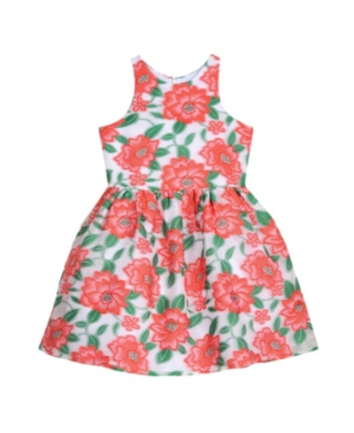 Laura Ashley Kids' Belle By Badgley Mischka Big Girls Floral Jacquard With Jeweled Waist Dress In Red