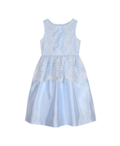 Laura Ashley Kids' Belle By Badgley Mischka Big Girls Floral Mesh Peplum Dress In Light Blue