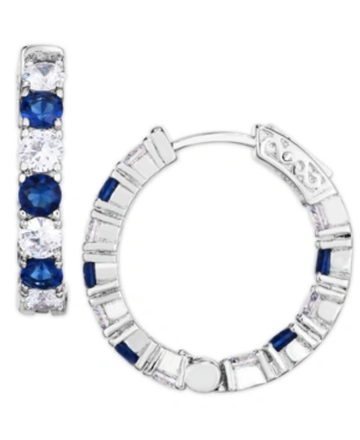 Macy's Simulated Cubic Zirconia Alternating Hoop Earrings In Silver Plate In Sapphire