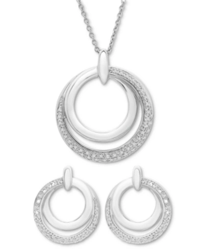 Macy's 2-pc. Set Diamond Double Circle Pendant Necklace & Drop Earrings (1/6 Ct. T.w.) In Sterling Silver