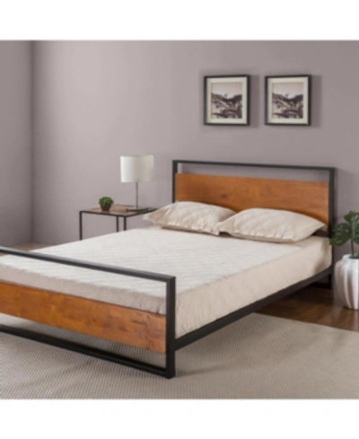 Zinus Suzanne Metal And Wood Platform Bed With Headboard And Footboard, Queen In Chestnut Brown