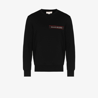 Alexander Mcqueen Logo Tape Cotton Sweatshirt In Black