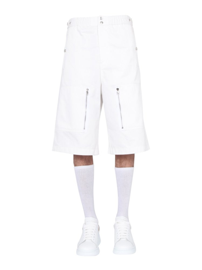 Alexander Mcqueen Multi Pocket Japanese Gabardine Shorts In White