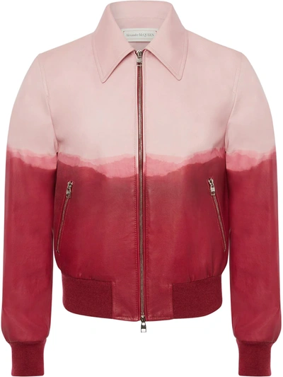 Alexander Mcqueen Men's Dip-dyed Lambskin Bomber Jacket In Pink