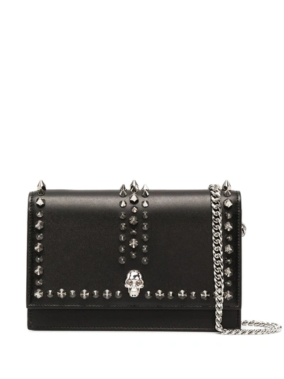 Alexander Mcqueen Spiked Skull Shoulder Bag In Black