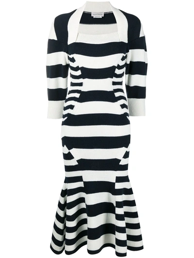 Alexander Mcqueen Square-neck Striped Wool-blend Sweater Dress In Ivory/navy