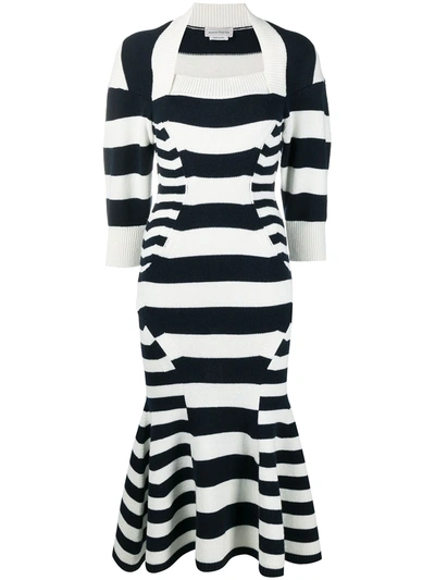 Alexander Mcqueen Square-neck Striped Wool-blend Sweater Dress In Blue