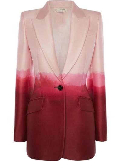 Alexander Mcqueen Dip Dyed Tailored Wool & Silk Jacket In Pink/red