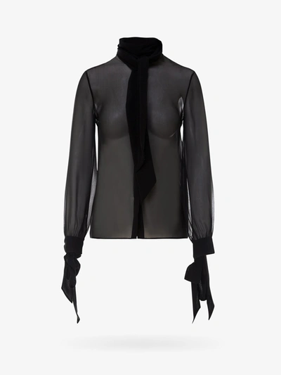 Saint Laurent Neck-tie Silk Georgette Shirt In Black
