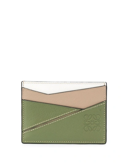 Loewe Avocado Green Puzzle Plain Card Holder In Sand Avocado Green