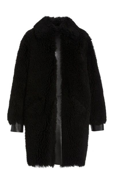 Common Leisure Women's Moon Leather-trimmed Shearling Coat In Black