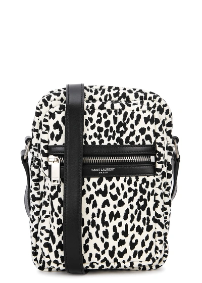Saint Laurent Monochrome Leopard-print Canvas Cross-body Bag In White And Black