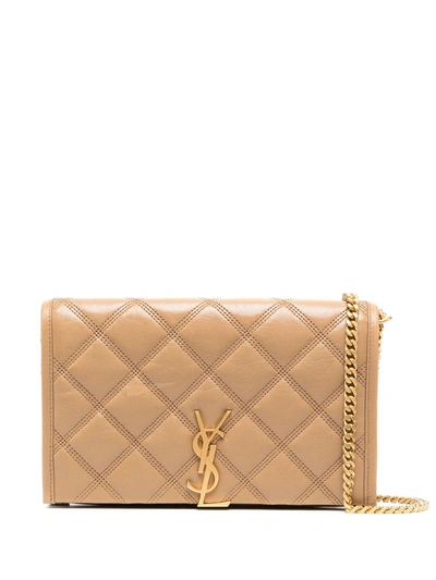 Saint Laurent Becky Monogram Quilted Leather Wallet-bag In Natural Tan