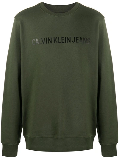 Calvin Klein Jeans Est.1978 Logo-print Crew Neck Sweatshirt In Green