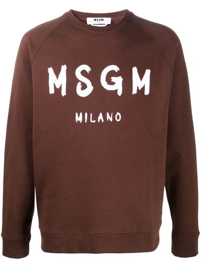 Msgm Logo Print Sweatshirt In Brown