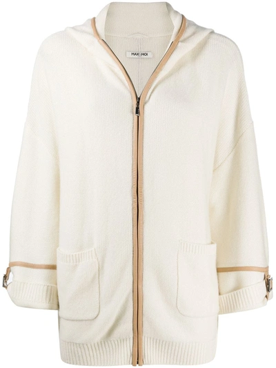 Max & Moi Contrast Trim Cardigan In Neutrals