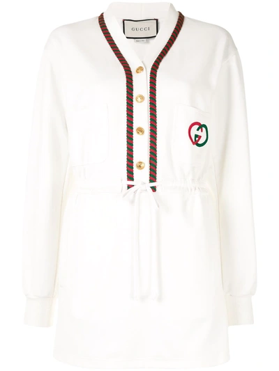 Pre-owned Gucci Ribbed Detailing Drawstring Dress In White