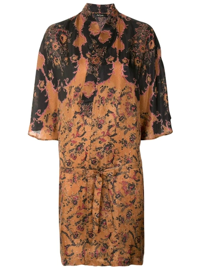 Mes Demoiselles Mojave Floral-print Silk Dress In Brown