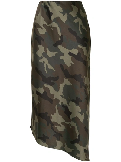 Alice And Olivia Camouflage Asymmetric Skirt In Green