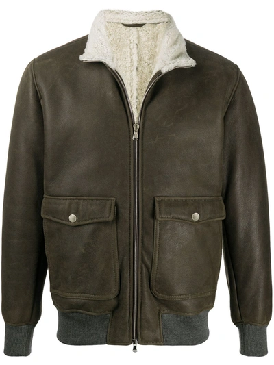 Barba Shearling-lined Leather Bomber Jacket In Green