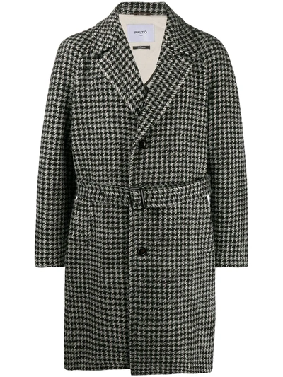 Paltò Houndstooth Belted Coat In White
