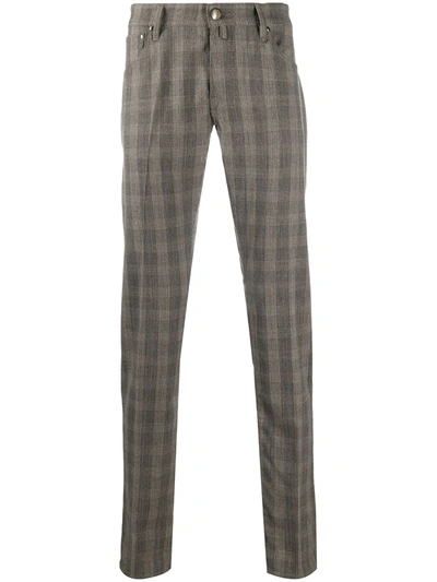 Jacob Cohen Check Print Virgin Wool Trousers In Brown