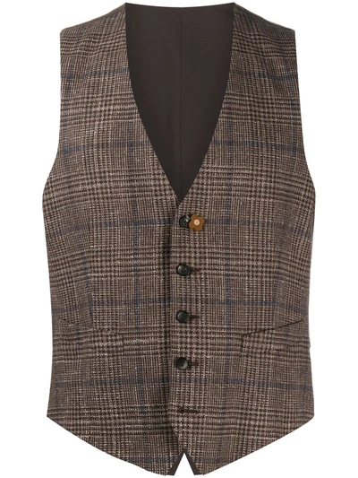 Lardini Plaid Check Waistcoat In Brown