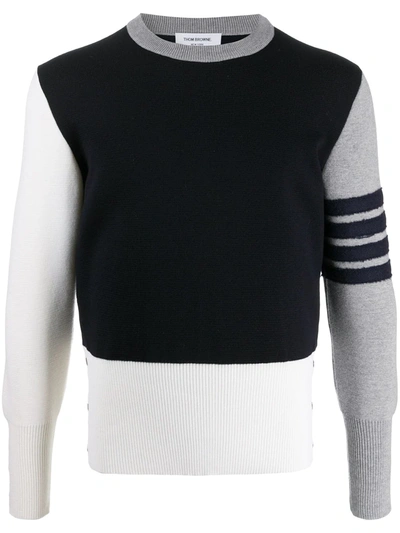 Thom Browne Navy & White Merino Funmix 4-bar Sweater In Blue