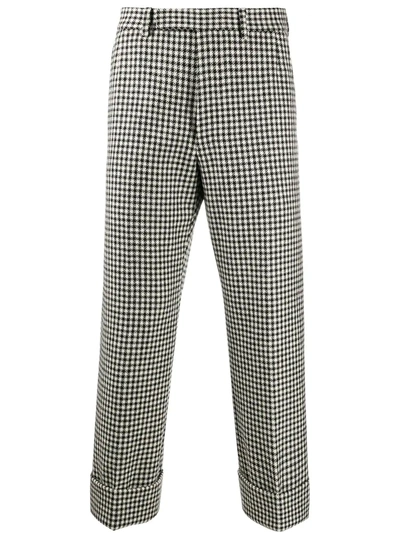 Thom Browne Houndstooth Cropped Trousers In Black