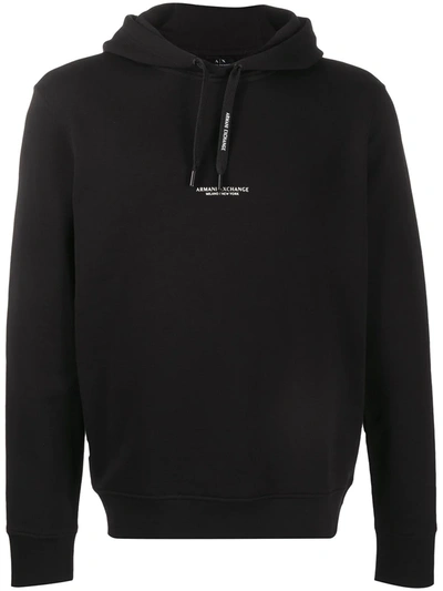 Armani Exchange Milano New York Graphic Cotton Hoodie In Solid Black