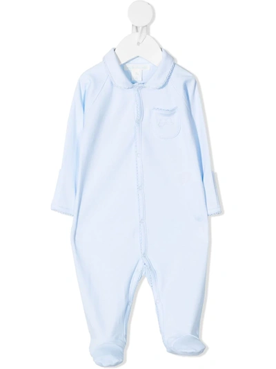 Marie-chantal Babies' Scallop-trimmed Cotton Pajama In Blue