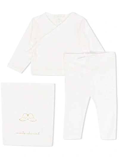 Marie-chantal Babies' V-neck Cotton Two-piece Set In White