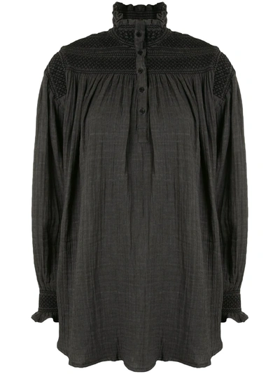 Mes Demoiselles Guillaume Smocked Cotton Blouse In Grey