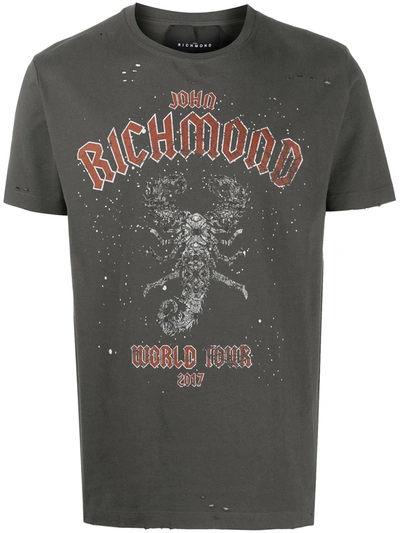 John Richmond World Tour Print Cotton T-shirt In Grey