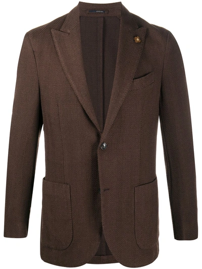 Lardini Chevron Single-breasted Coat In Brown