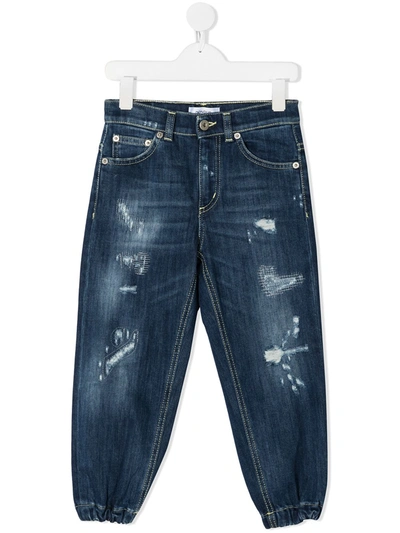Dondup Kids' Cuffed Distressed Detail Jeans In Blue