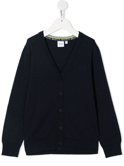 Hugo Boss Kids' Contrast Sleeve Cardigan In Blue